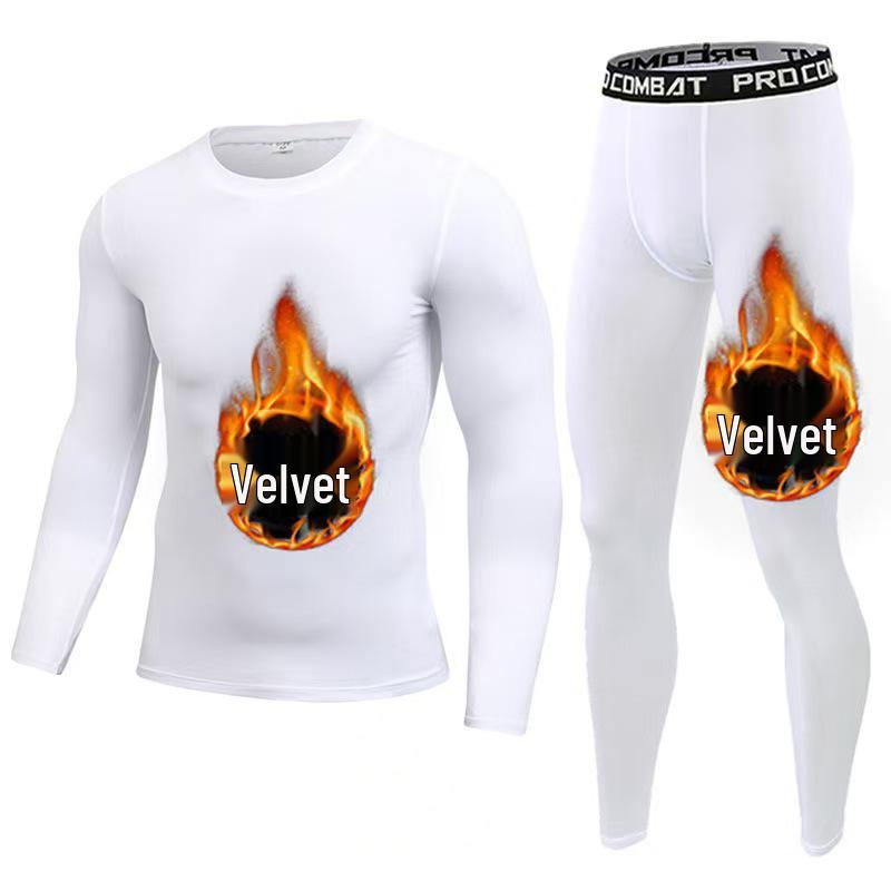 Мужской зимний комплект для фитнеса: Быстросохнущий комплект с бархатной подкладкой: Лонгслив и Штаны для Бега и Тренировок