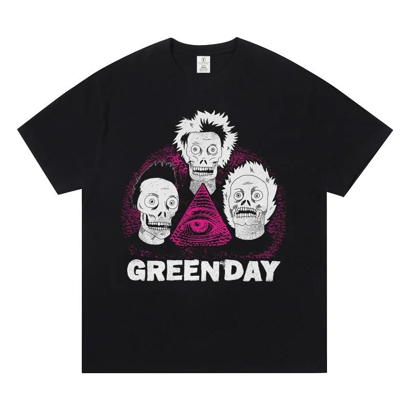 Футболка Green Day Классическая футболка рок-музыкальной группы Оверсайз с коротким рукавом Панк Уличный стиль Топы для мужчин и женщин