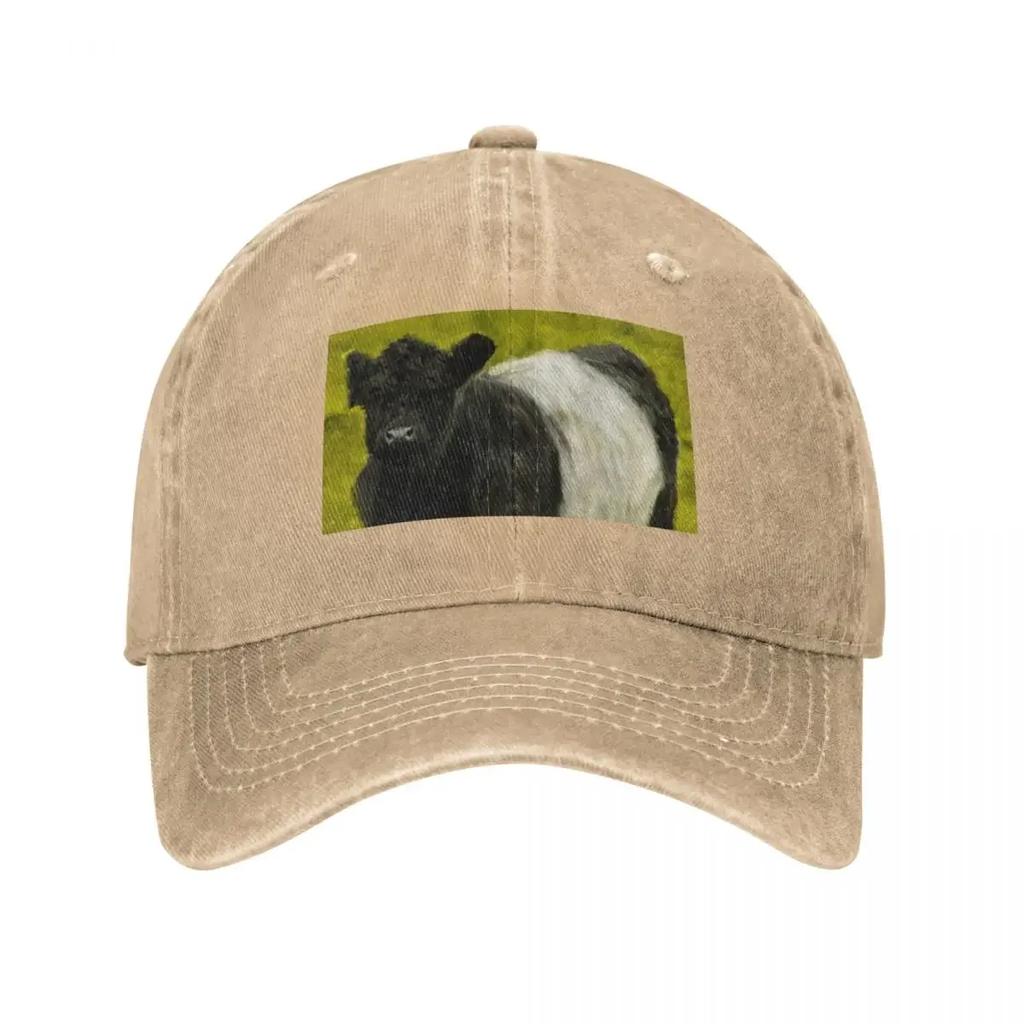Belted Galloway Cow Cute Farm Animal Belted Galloway Cattle Oil Paint Scottish Belted Galloway Cattle Baseball Cap