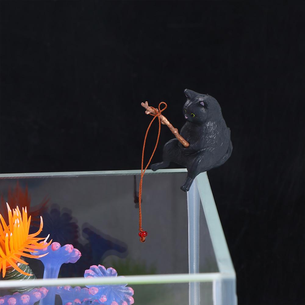 Cute Cat Fishing Fish Tank Ornaments Creative Mini Kitten Fishing Ornament Aquarium Tanks Miniature Figurines Decoration