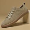 Fashion Suede Leather Men Casual Vulcanized Shoes Comfy Flat Walking Board Shoes Genuine Leather Outdoor Antiskid Walking Shoes
