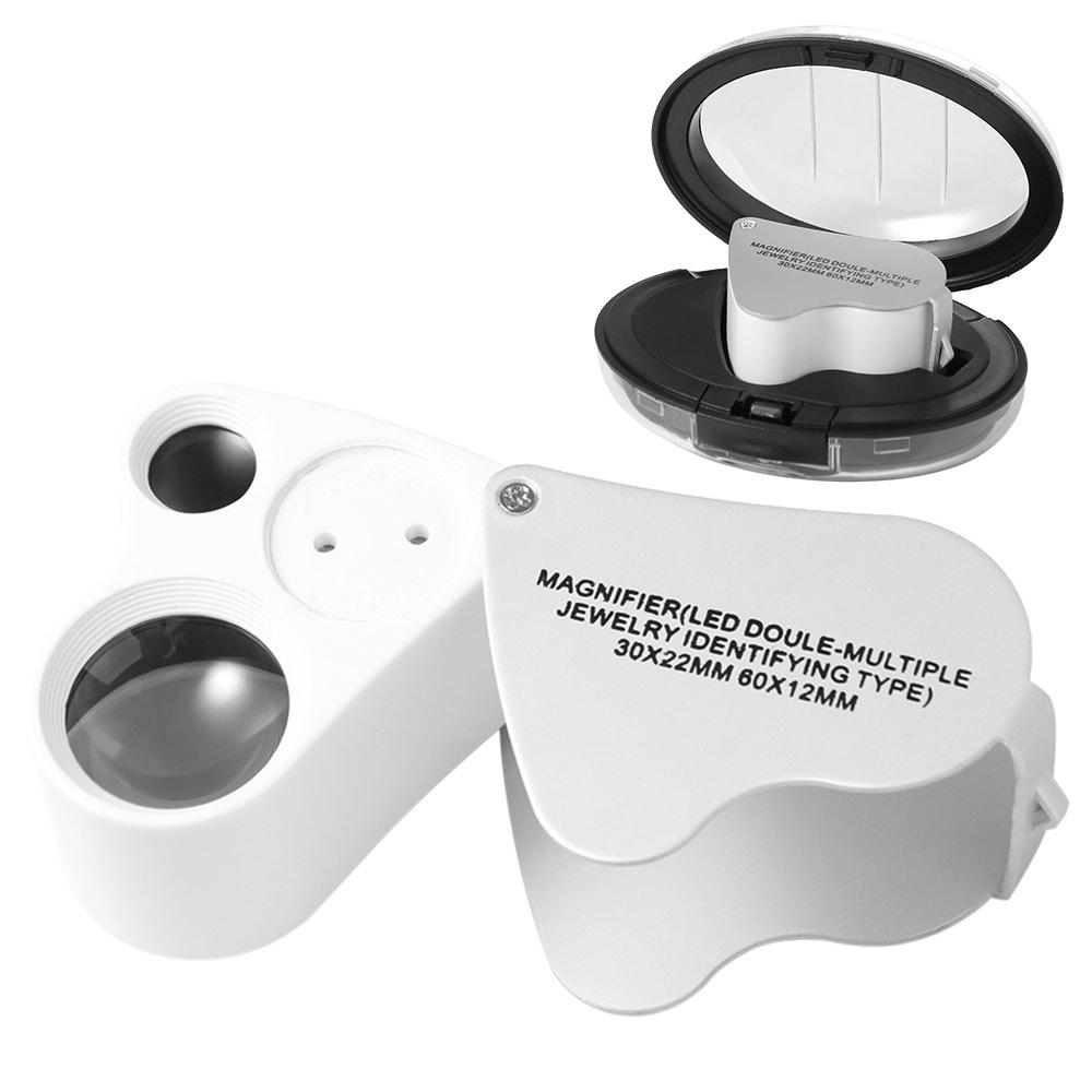 Adjustable Lighting Foldable Jewelry Magnifier Dual Lens Handheld Magnifier Coins
