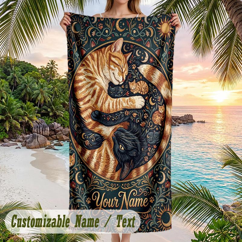 Yellow Daisies Floral Theme Quick Dry Beach Towel Custom Name Text Print Large Sand Resistant Towel Beach Vacation