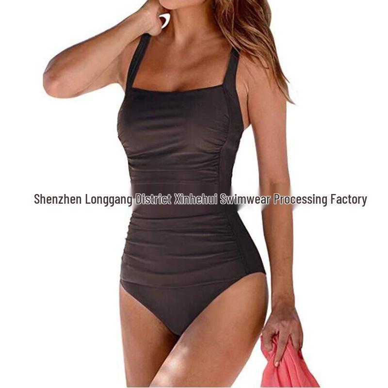 European & American Sexy Solid Color One-Piece Swimsuit with Straps for Women