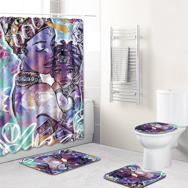 Printed Woman'S Head Pattern Bathroom Floor Mat Shower Curtain Carpet Combination E-Commerce
