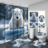 Набор из 4 предметов: занавеска для душа для ванной комнаты с крутым узором белого медведя, занавеска для ванной комнаты с 12 крючками, противоскользящие коврики, коврик для крышки унитаза, перегородка для ванной комнаты