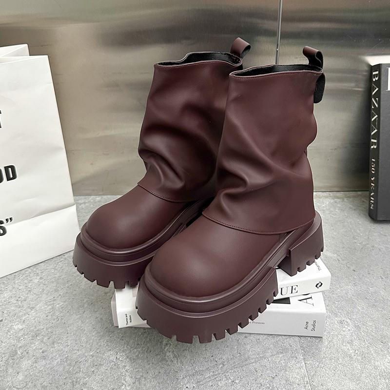 Мода Винтаж Зимние Платформа Женские Ботильоны Модные Слипоны Короткие Ботильоны Дизайнер Толстый Каблук Botas De Mujer