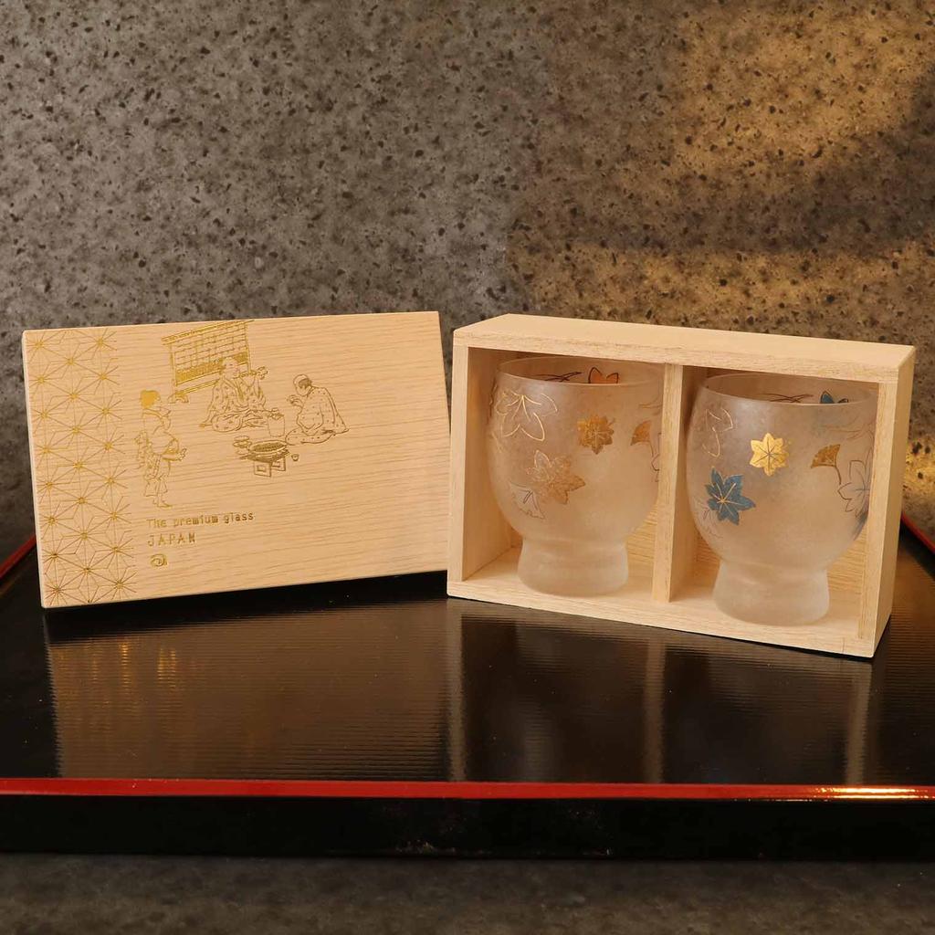 Adelia Sake Glass Pair Set, Four Seasons, Autumn Leaves, 145ml [Premium Nippon TasteSake GlassSake] Made in Japan, Comes in a Cosmetic Box, Birthday
