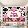 2D Girl Western Party Photo Booth Backdrop with Cow Print and Boots