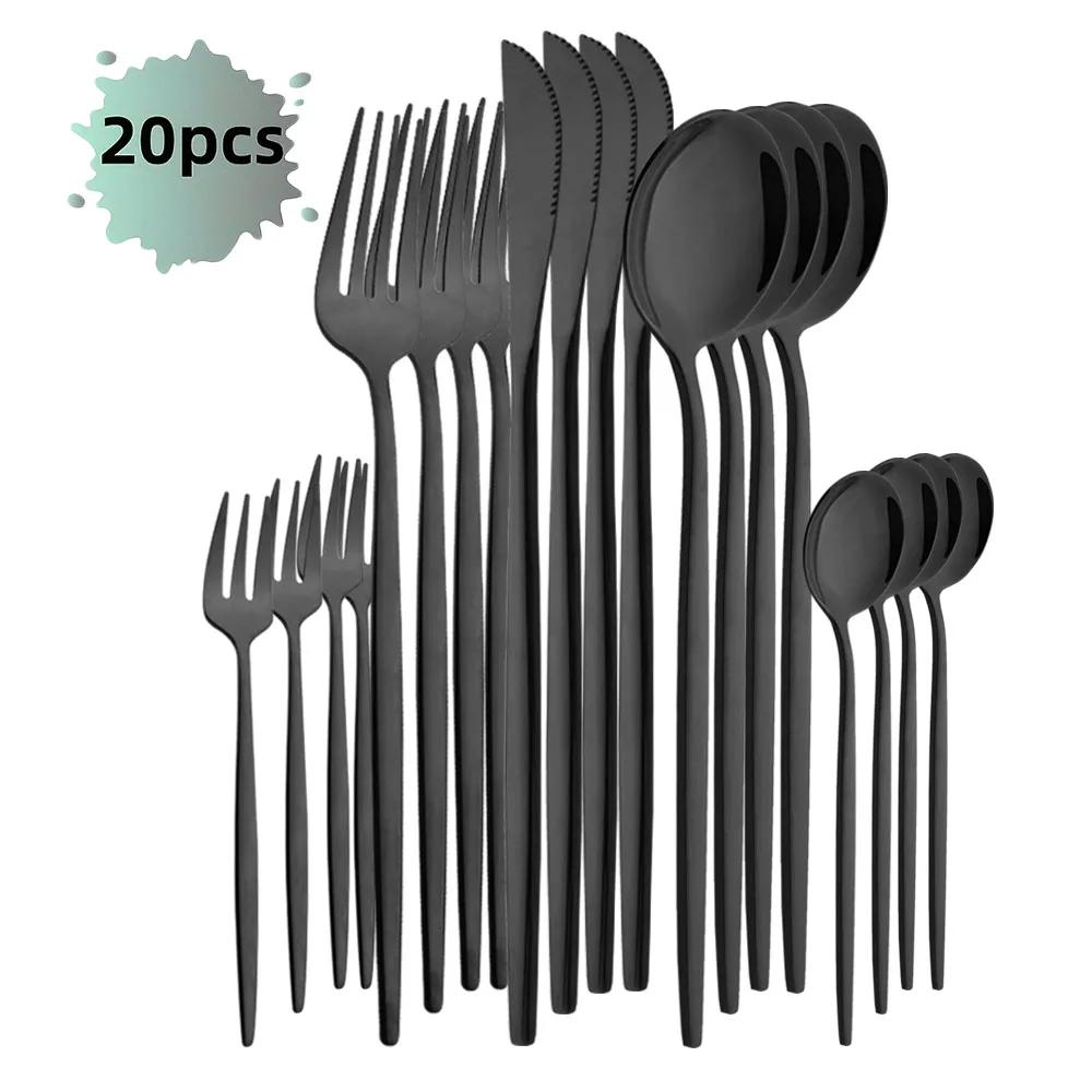 Черный Золотой Набор Столовых Приборов 20 Предметов Столовый Нож Из Нержавеющей Стали Вилка Для Фруктов Ложка Набор Столовых Приборов Кухонная Посуда Набор Столовых Приборов