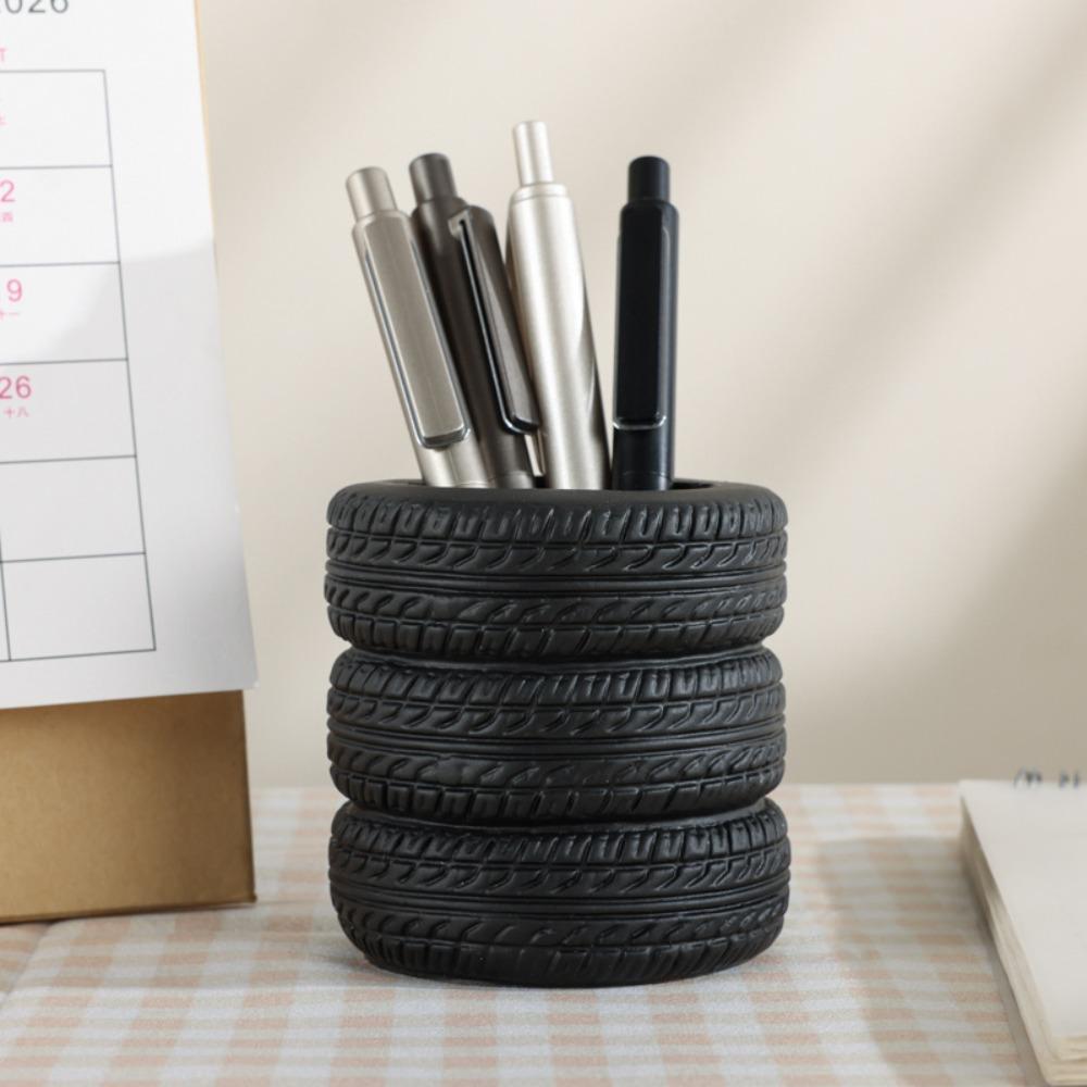 Tire-Shaped Desktop Organizer Multifunctional Desk Storage Ornament Makeup Brush Holder Car Lovers