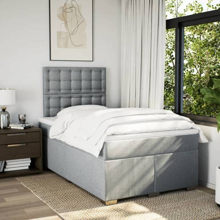 Maison Exclusive - Sommier à lattes de lit avec matelas Gris clair 120x200cm Tissu