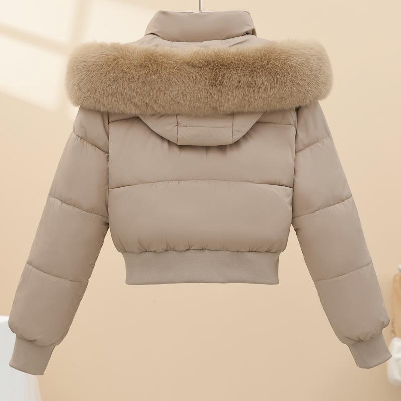 Модные зимние женские пальто с капюшоном, воротником из искусственного меха, толстые теплые короткие парки, свободные женские куртки
