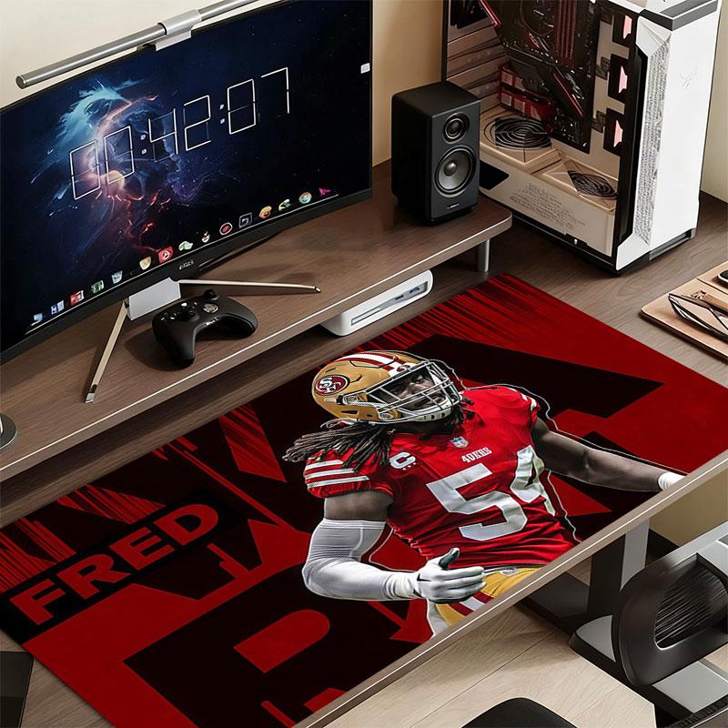 Fred Warner Mouse Pad, Large Gaming Desk Mat, Non-slip XXL Mousepad for Laptop & Tablet, Mini PC Playmat with Stitched Edges
