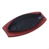 Griddle Steak Fry Plate BBQ Grill Pan Fish Shaped with Wooden Tray Cast Iron Fryer Skillet