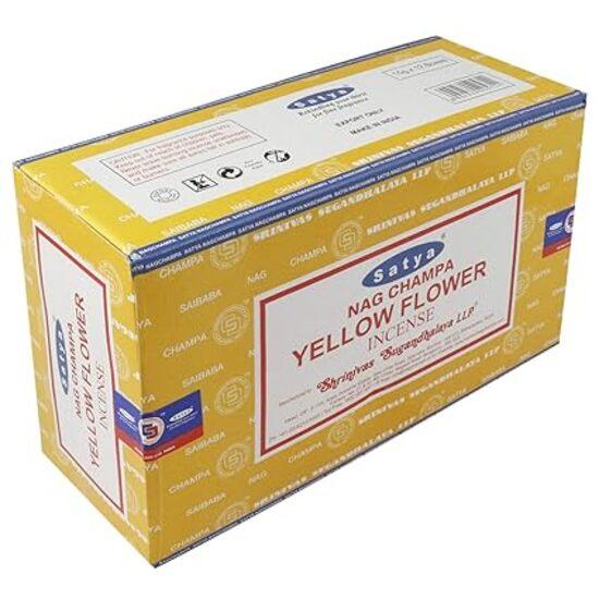 Satya Ароматические палочки Nag Champa Yellow Flower Agarbatti, коробка 180 грамм | 12 упаковок по 15 грамм в коробке | Экспортное качество
