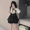 Slightly Plump College Style Waist Bow Tie Overalls Skirt - Autumn/Winter Pure Desire Doll Collar Sweet Girl Top Shirt Set