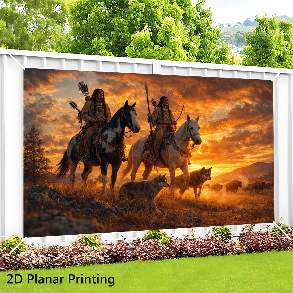 Episches Native-American-Wild-West-Pferde-Sonnenuntergang-Wanddekor-Leinwand-Poster-Kunstdruck Kino-Abenteuer-Heimgeschenk