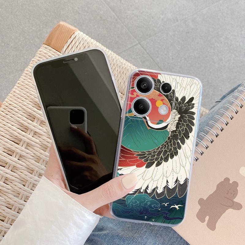 Роскошный белый чехол-журавль для iPhone Samsung A55 M34 S24 Xiaomi Redmi 13 Pro 14C Huawei Honor противоударный бампер для телефона TPU с защитой от царапин прозрачная задняя крышка