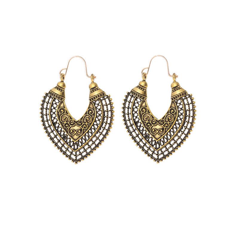Hot Ethnic Vintage Jewelry Carving Hollow Gypsy Heart Earrings For Women