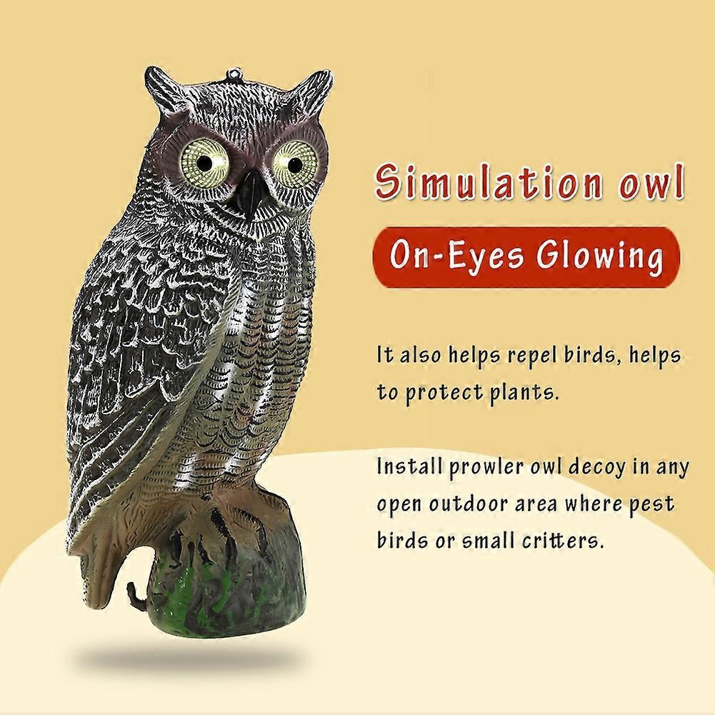 Solar Powered Owl Hunting Decoy Bird Scarer Deterrent Pest Control Garden Decor Eye Glow