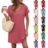 Женское повседневное модное сексуальное платье с V-образным вырезом и коротким рукавом с карманом, однотонное платье