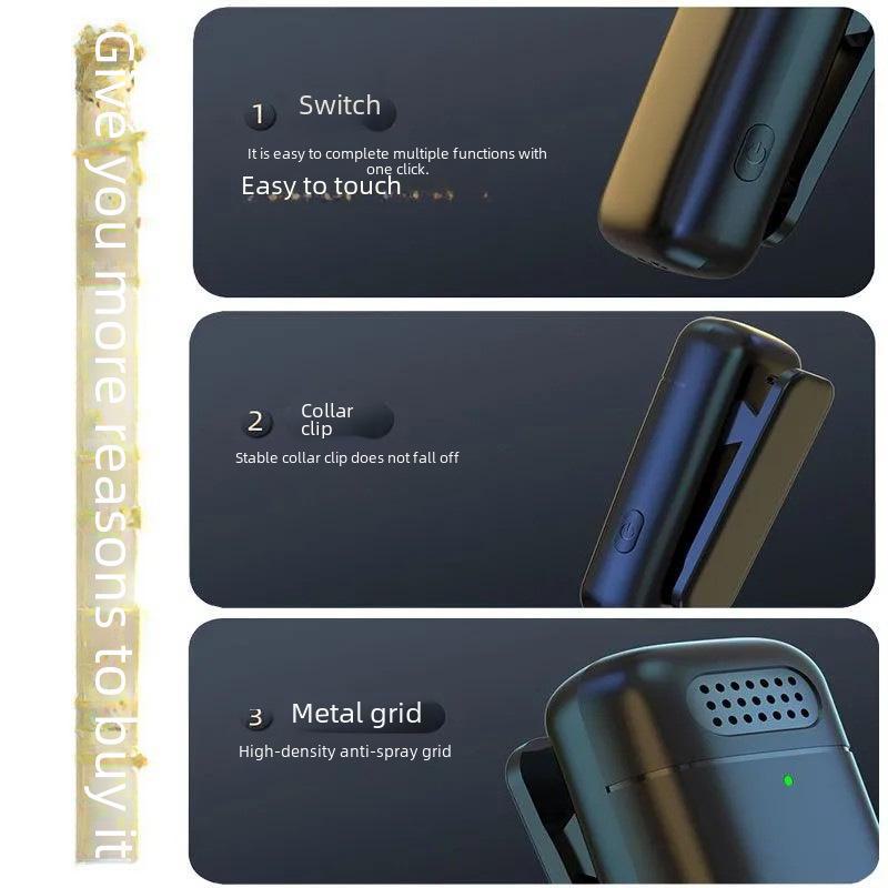 Беспроводной прикрепляемый микрофон с зарядным чехлом, индикатором заряда, высокой громкостью, потоковой передачей на мобильные устройства, короткими видео, шумоподавлением.