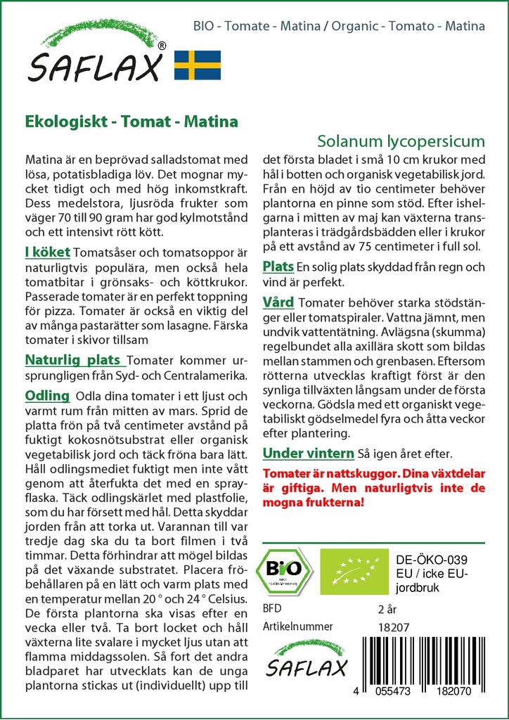 SAFLAX Garden in the Bag - Органический - Помидор - Матина - 10 семян - С субстратом в подходящем пакете - Solanum lycopersicum