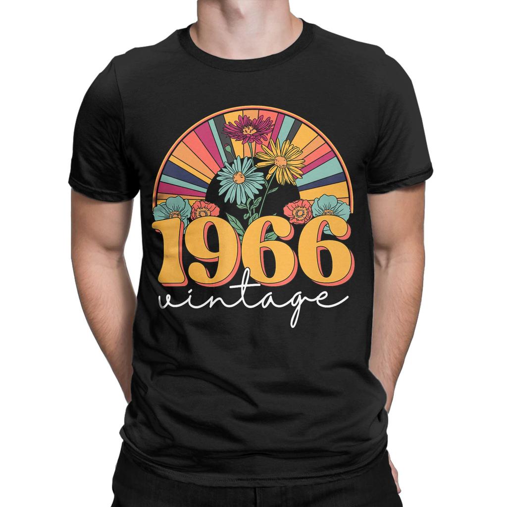 Vintage 1966 Rainbow Wildflower Floral Birthday Classic Novelty 100% Cotton T-Shirt Tops Tees F