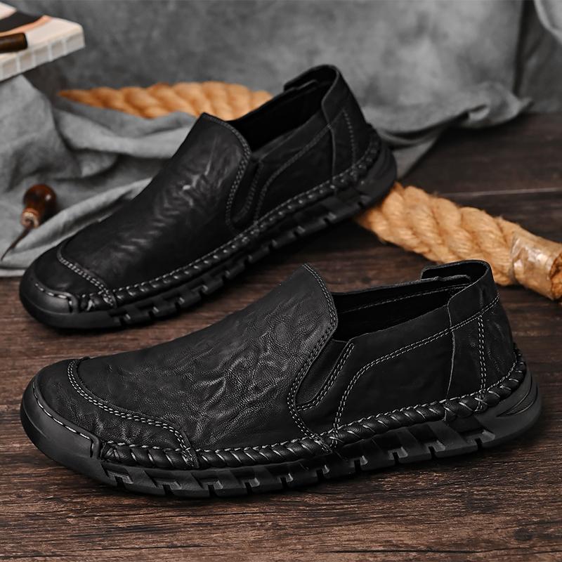 Мужская повседневная обувь из натуральной кожи ручной работы. Удобные мокасины. Мужская деловая обувь на плоской подошве.