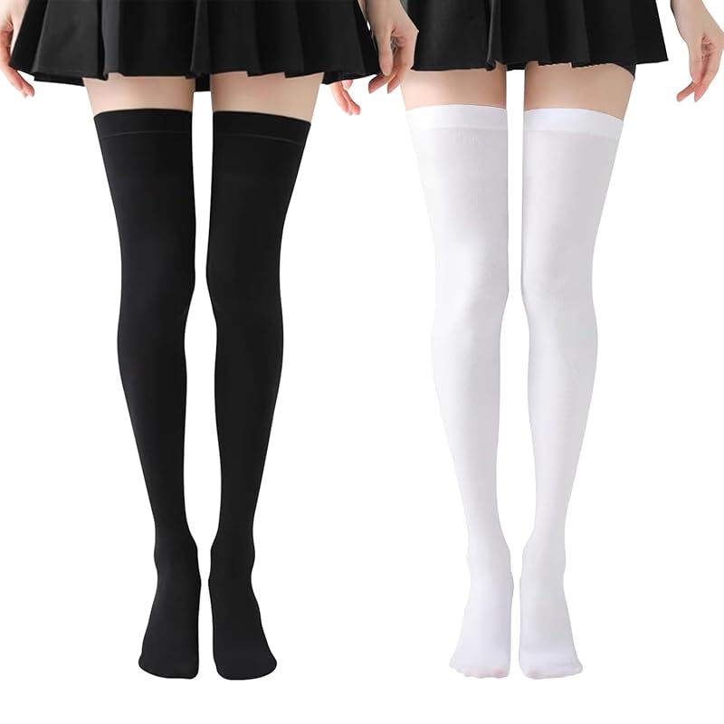[ARSZHORSVS] Knee High Socks Black White Compression Summer 120 Denier 70cm Long High Socks Plain Color Soft, Breathable, Durable Beautiful Legs Socks