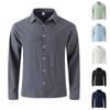 Мужская рубашка с длинным рукавом и однотонными пуговицами, повседневная однобортная рубашка с длинным рукавом в полоску