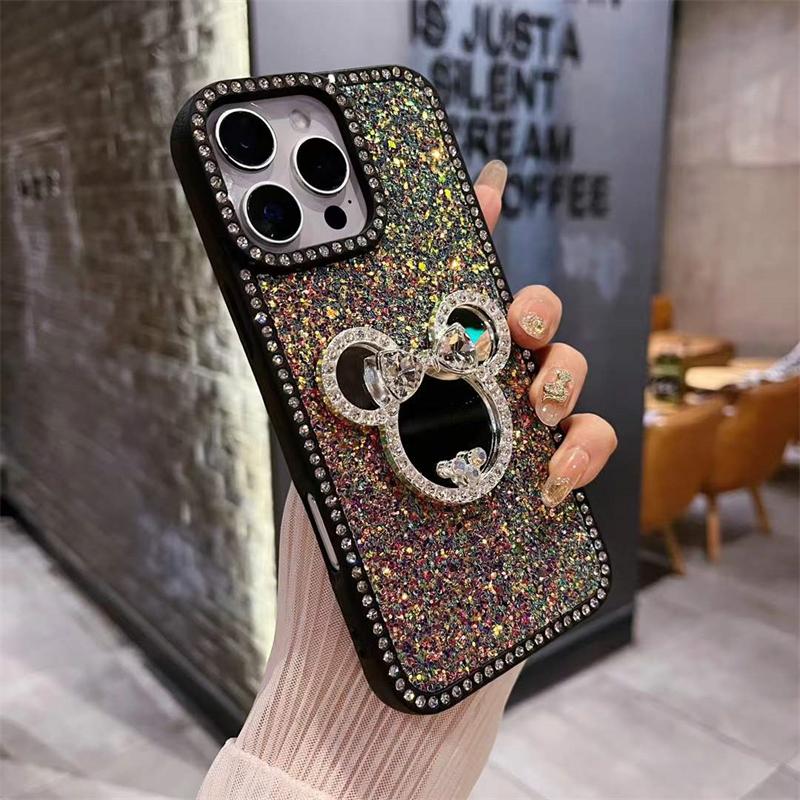 Роскошный зеркальный кожаный чехол с бриллиантовым блеском для iPhone 16 15 14 13 12 11 Pro Max, противоударный чехол