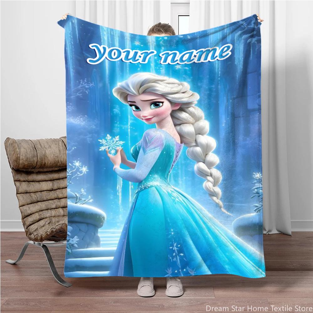 Персонализированное именное одеяло, Disney Cartoon Frozen Princess Elsa, теплые одеяла для взрослых и детей и удобные одеяла