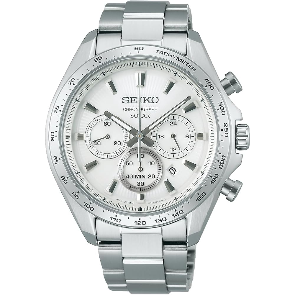Мужские солнечные часы-хронограф Seiko Selection SBPY179 с календарем даты и 24-часовой стрелкой из нержавеющей стали