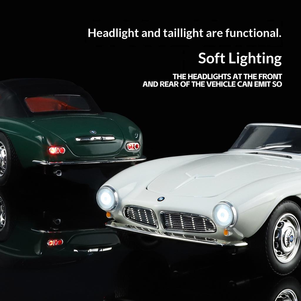 1/24 BMW 507 Металлическая модель автомобиля Звук и свет Simulation Металлический литой корпус Коллекционные игрушки Детские подарки Праздничное украшение