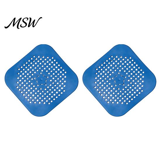 Silicone Floor Drain Cover 2PCS Square for Shower Floor, TPR Hair Catcher Odor Non Slip Mat Stopper, Detachable Deodorizer Pad Bathroom Kitchen