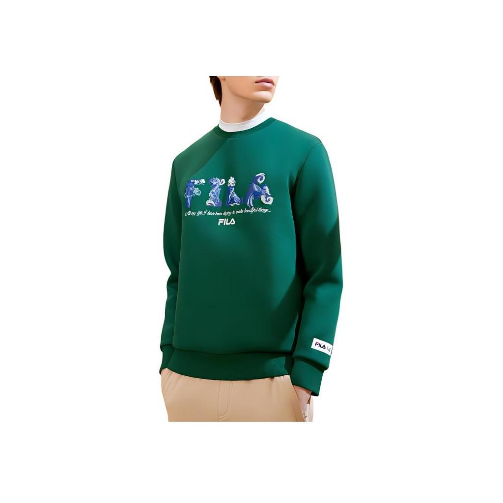 Fila X Коллаборация V&A Серия Morgan Цветочный узор с птицами Пуловер с круглым вырезом Американский повседневный вязаный свитшот Мужской свитшот F11M418201F-DG