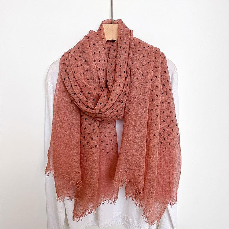 High-end Korean Polka Dot Printed Cotton and Linen Scarf In Winter Versatile Long Scarf Shawl