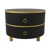 2-in-1 Round MDF Coffee Table, Side Table with 1 High-Gloss Tabletop and 1 Brown Tabletop made of Tempered Glass, Combination with 2 Drawers