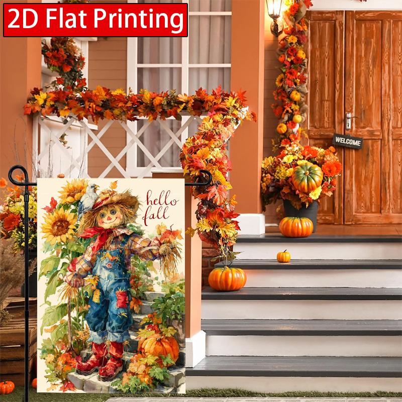 2D Flat, 2D Flat Autumn Dwarf Garden Flag Thanksgiving Autumn Pumpkin Maple Leaf Scarecrow Garden Flag_2 (3)- Outdoor Garden Flag Double-sided Home De
