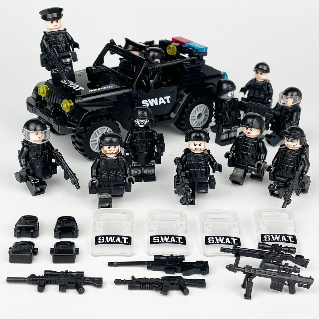 MOC Black SWAT Small Pellet Building Block Doll Police Car Off-road Vehicle Boy Military Set Building Toy