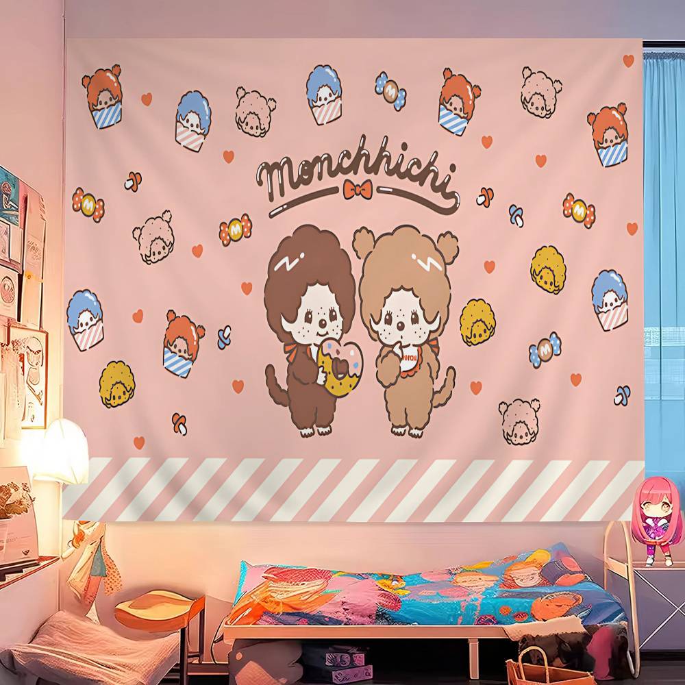 Popular Logo MMonchhichi Fashion Chart Tapestry Art Science Fiction Room Home Decor Cheap Hippie Wall Hanging