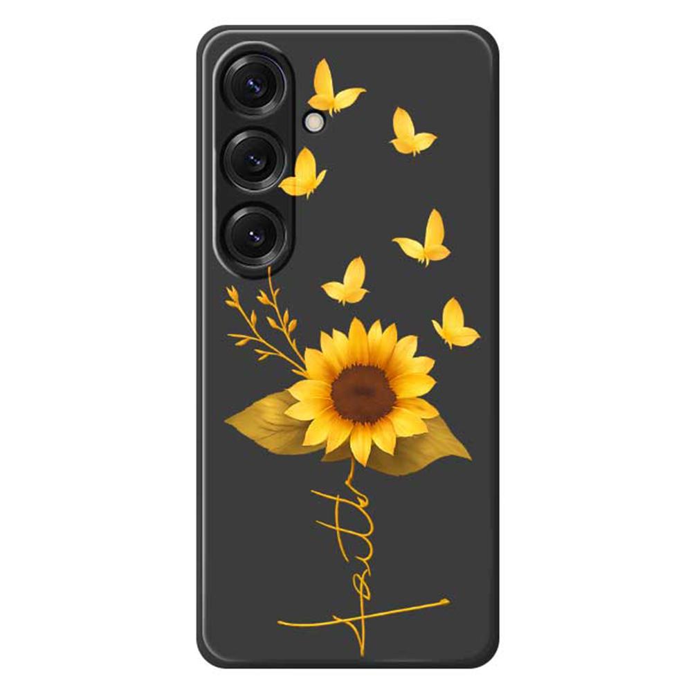 Для Samsung Galaxy S25 Чехол Золотая Бабочка Подсолнух Принт Прямой Край ТПУ Задняя Крышка Телефона