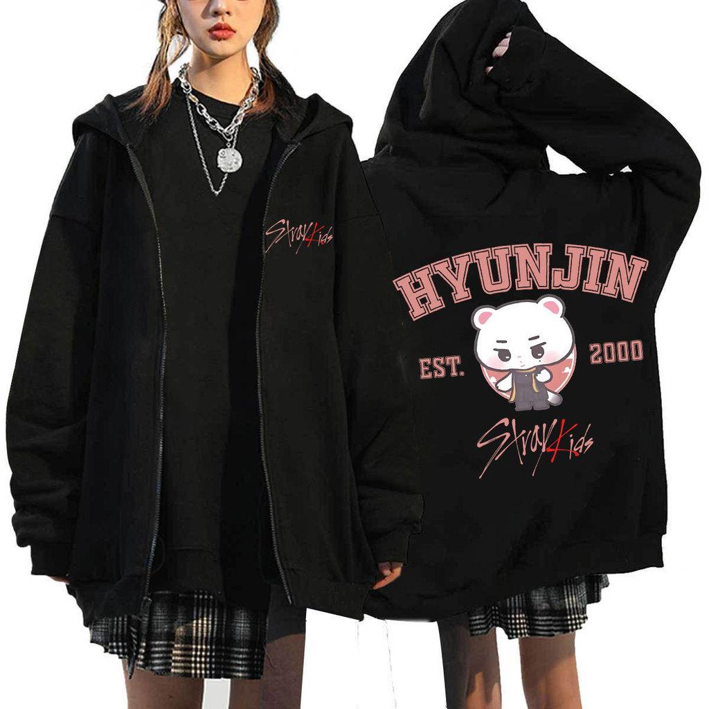 Adult Women Men Stray Kids Dominate ATZ SKZ Print Sweatshirt Loose Zipper Long Sleeves Hooded Jacket Coat Outerwear
