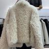 Женское шерстяное пальто из овчины с лацканами в стиле знаменитостей, осень/зима 2024 года - мягкий белый