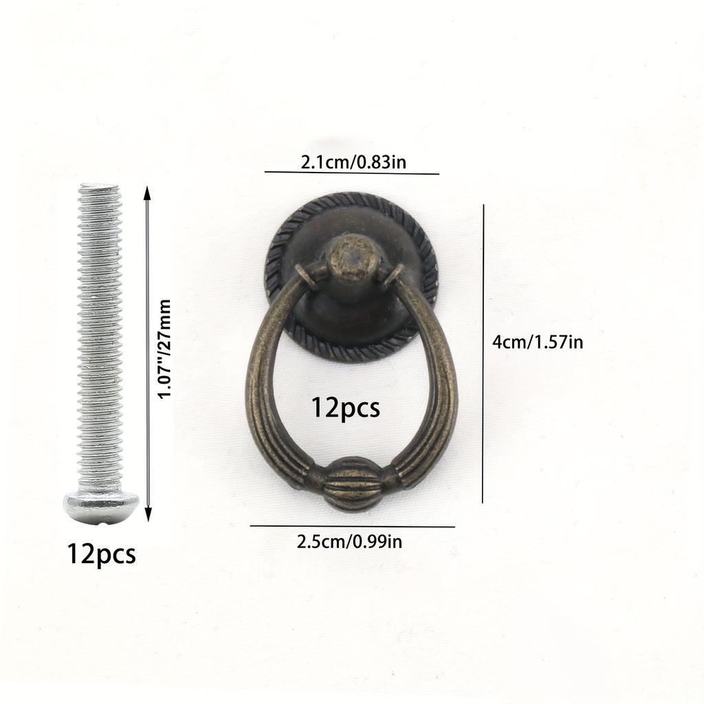12 шт. винтажных латунных колец для подвешивания, ручки для ящиков гардероба, мебельная фурнитура, круглые ручки для ящиков шкафа с одним отверстием