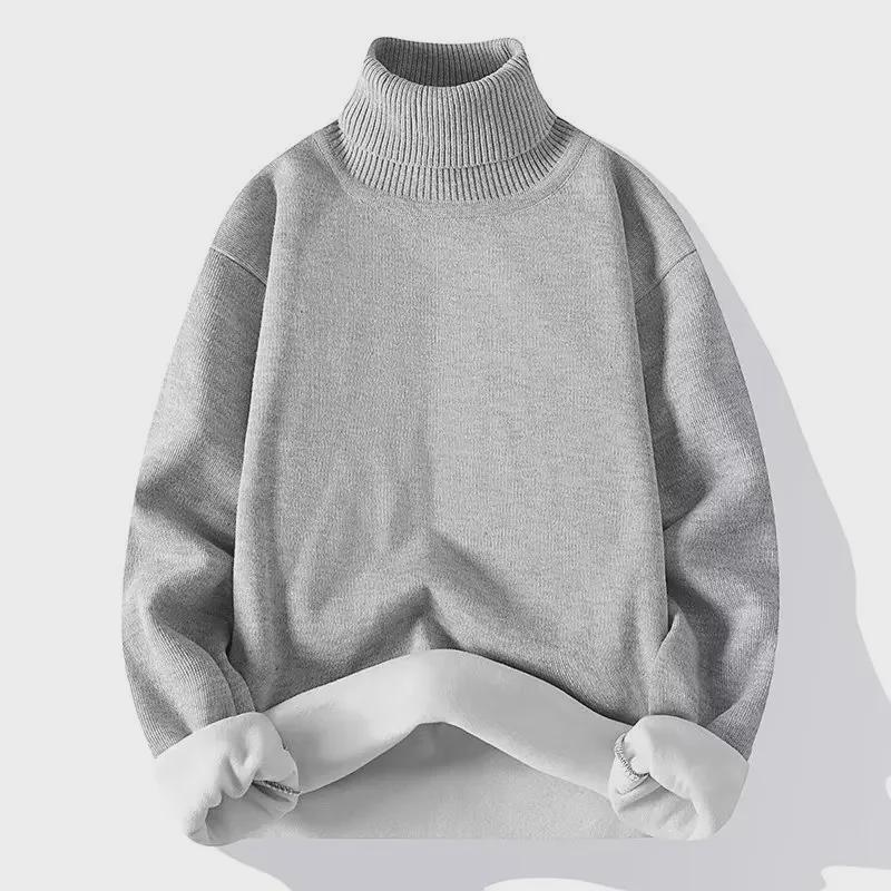 Men's Solid Color High Collar Fleece Sweater - European & American Casual Pullover Jacket for Autumn/Winter