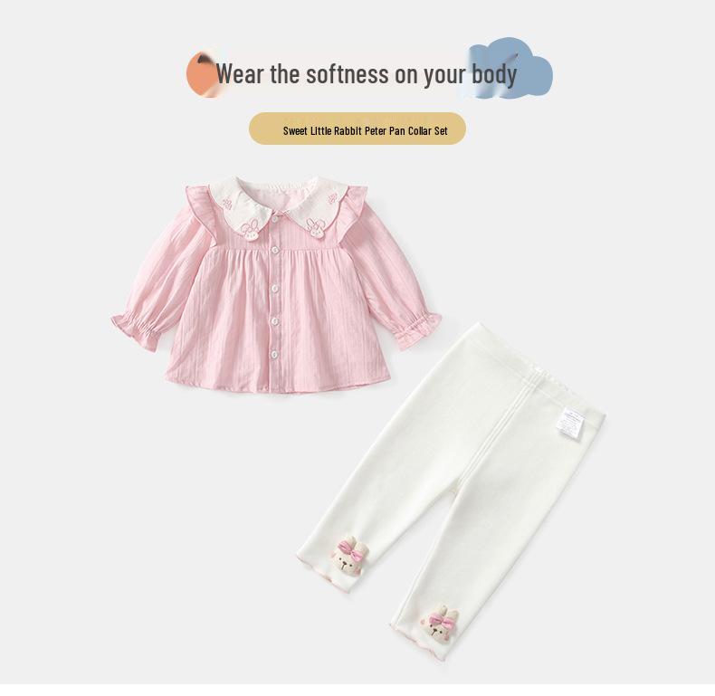 Осенний милый комплект из двух предметов: рубашка с длинным рукавом и воротником-лепестком для младенцев и девочек