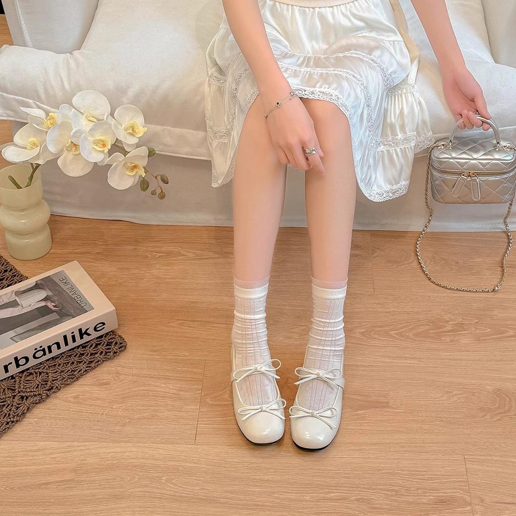 Inner Height Increase 5CM Mary Jane Satin Bow Single Shoes Women's Spring Summer Gentle Versatile Skirt Ballet Scoop